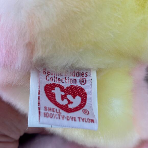 Ty Beanie Buddies Peace Bear Plush Pastel Tie Dye 1999 VTG With Tags 14 Inch - Picture 8 of 10